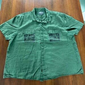 Bonobos Forest Green Short Sleeve Casual Button Down Shirt with Pattern Appliqué